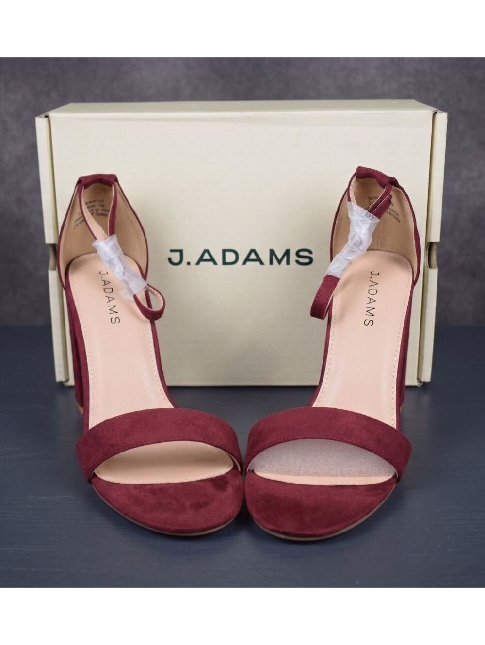 J. Adams Shirley Wine Suede Ankle Strap Block Heel Sandals Size 10 New in Box